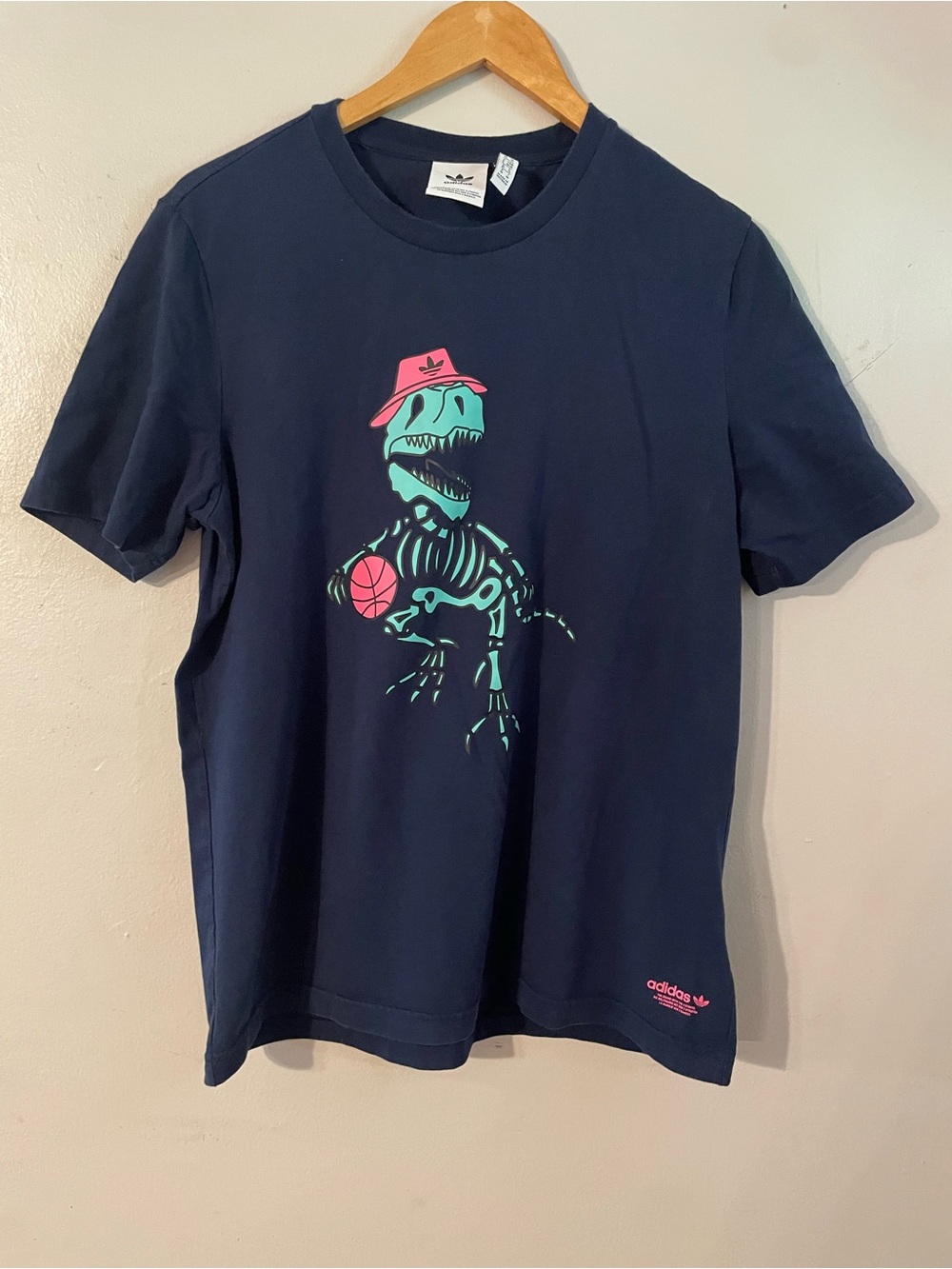 Adidas Funny Dino Navy Graphic Tee top shirt Medium Men y2k